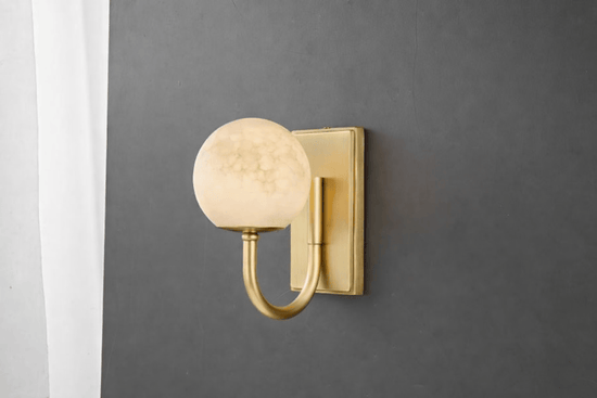 Alabaster Globe Wall Light – Solid Brass Wall Sconce - Brass bee