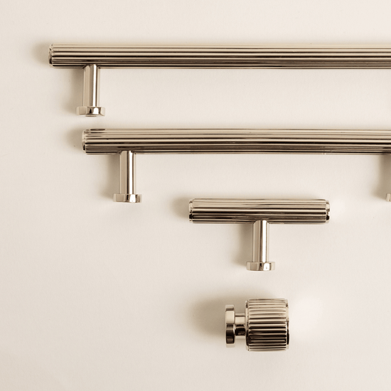 Solid Brass Straight Knurled Kitchen Pull Handles & Knobs - Polished Nickel Finish - Brass bee