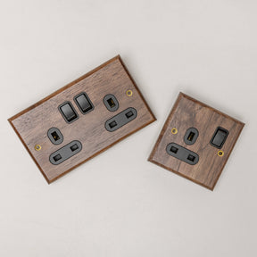 Black Walnut Switches and Sockets - W Series - Brass bee