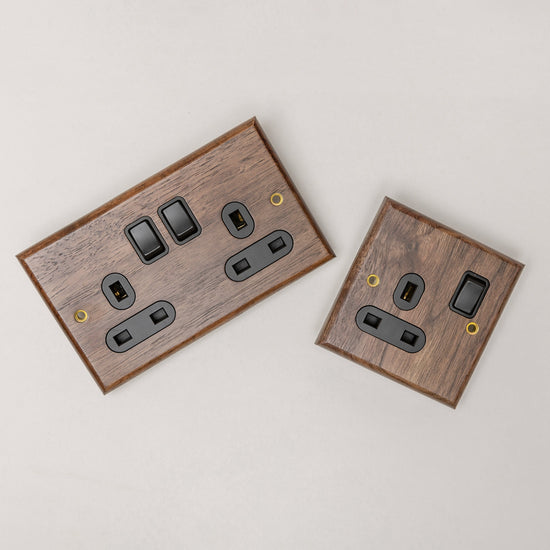 Black Walnut Switches and Sockets - W Series - Brass bee
