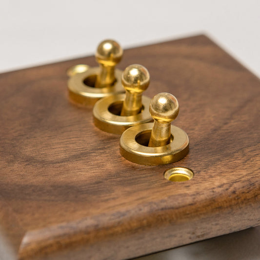 W-Series 3 Gang 2 Way Toggle Switch in Black Walnut – Brass Bee