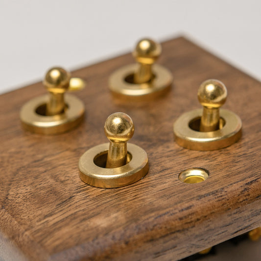 W-Series 4 Gang 2 Way Toggle Switch in Black Walnut – Brass Bee