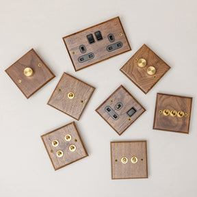 Black Walnut Switches and Sockets - W Series - Brass bee