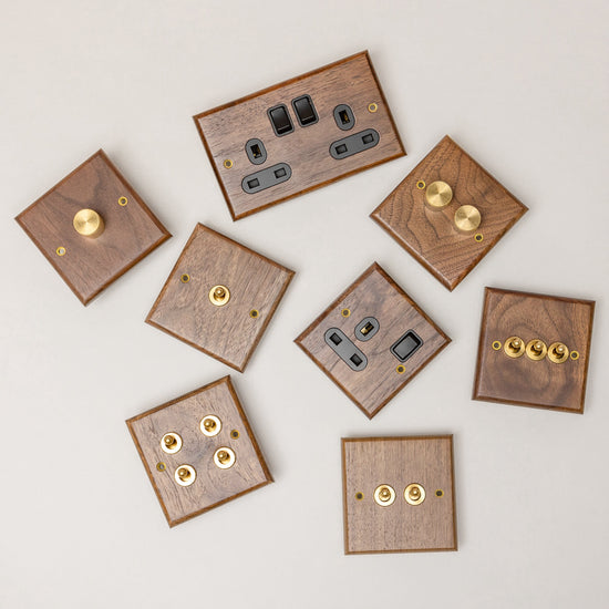 Black Walnut Switches and Sockets - W Series - Brass bee
