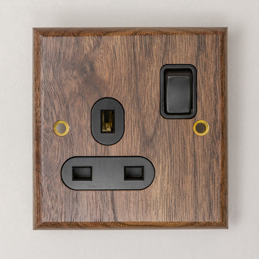 W-Series Single 13A Switched Socket – Black Walnut