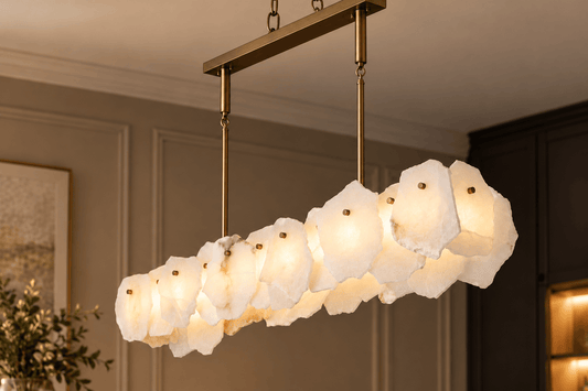 Alabaster Linear Pendant Light – Solid Brass, Antique Brass Finish - Brass bee