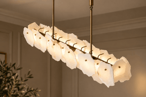 Alabaster Linear Pendant Light – Solid Brass, Antique Brass Finish - Brass bee