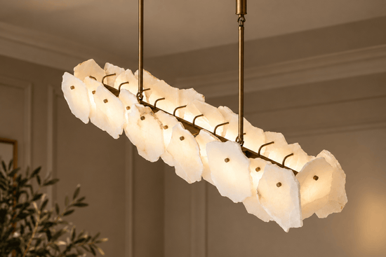 Alabaster Linear Pendant Light – Solid Brass, Antique Brass Finish - Brass bee