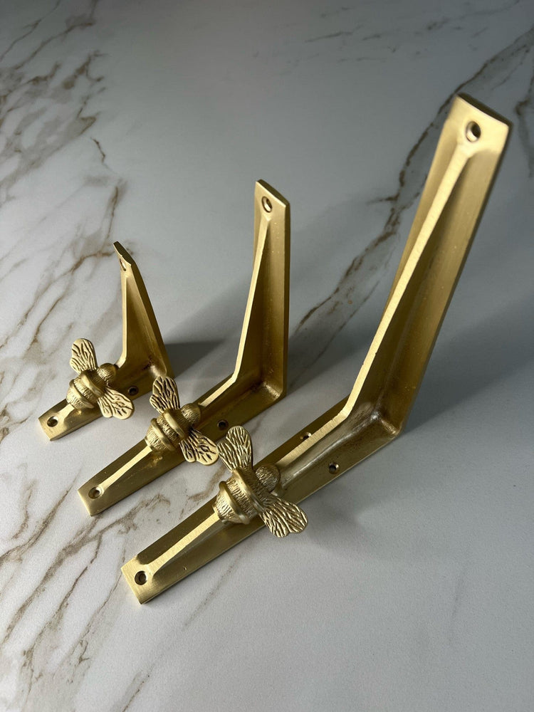 Satin Brass Bee Shelf Brackets - Heavy Duty Solid Brass