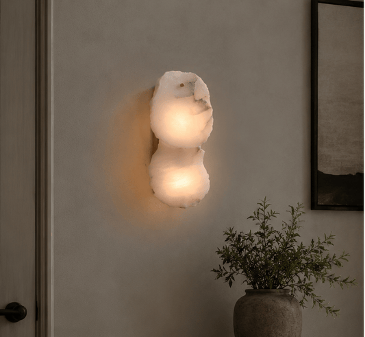 Alabaster Double Wall Light – Antique Brass