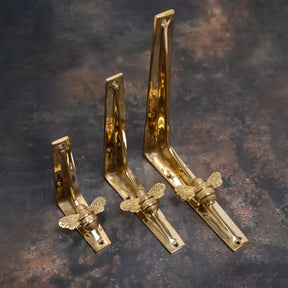 Polished Brass Bee Shelf Brackets - Heavy Duty Solid Brass - Brass bee