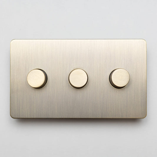 Straight Knurled 3 Gang 2 Way Dimmer Switch – Antique Brass