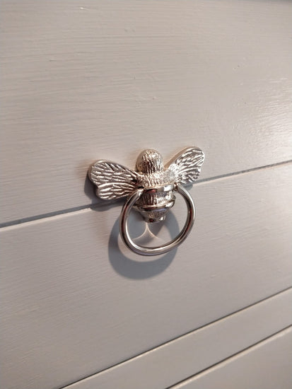 Brass Bee Ring Pull Cabinet Handle - Nickel Finish - Brass bee