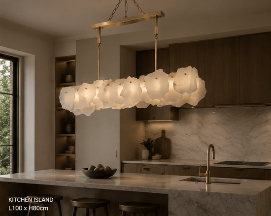 Alabaster Linear Pendant Light – Solid Brass, Antique Brass Finish - Brass bee