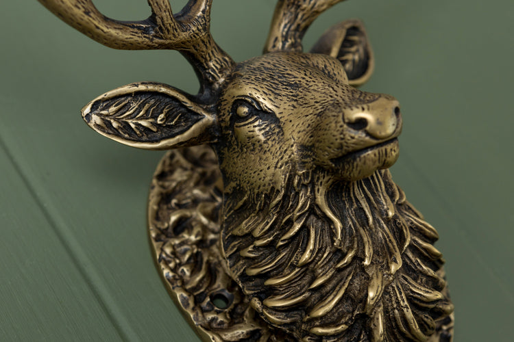 Stag Door Knocker - Heritage Finish - Brass bee