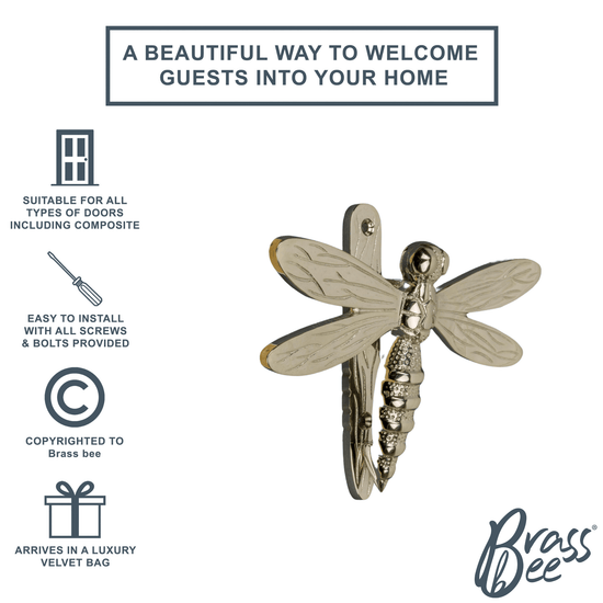 Brass Dragonfly Door Knocker - Nickel Finish - Brass bee
