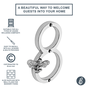 Brass bee Premium House Numbers with Bee in Nickel Finish 0-9 - Brass bee