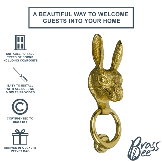 Brass Hare Door Knocker - Brass Finish - Brass bee
