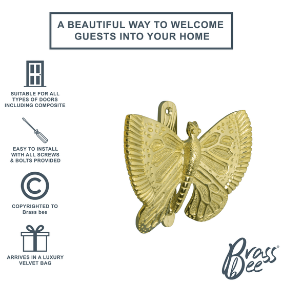 Brass Butterfly Door Knocker - Brass Finish - Brass bee