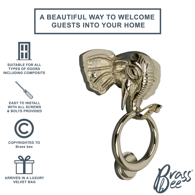 Brass Elephant Door Knocker - Nickel Finish - Brass bee