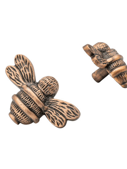 Brass Bee Drawer Cabinet Knob - Antique Copper Finish - Brass bee