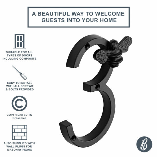 Brass bee Premium House Numbers with Bee in Black Finish 0-9 - Brass bee