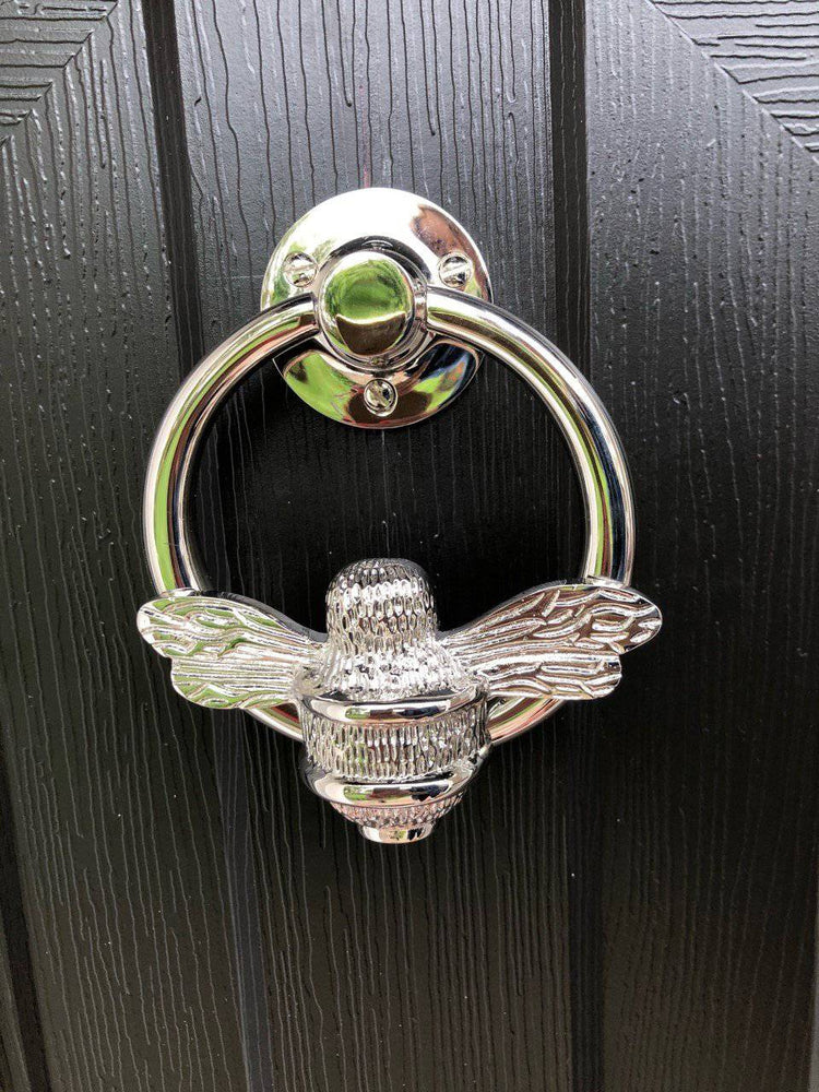 Brass Bumble Bee Ring Door Knocker - Nickel Finish - Brass bee