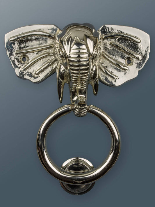 Brass Elephant Door Knocker - Nickel Finish - Brass bee