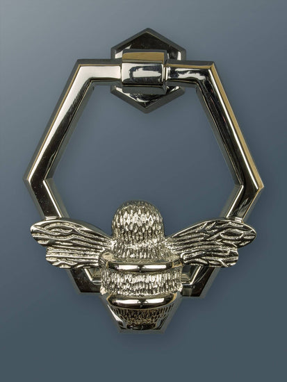 Brass Bumble Bee Honeycomb Door Knocker - Nickel Finish - Brass bee