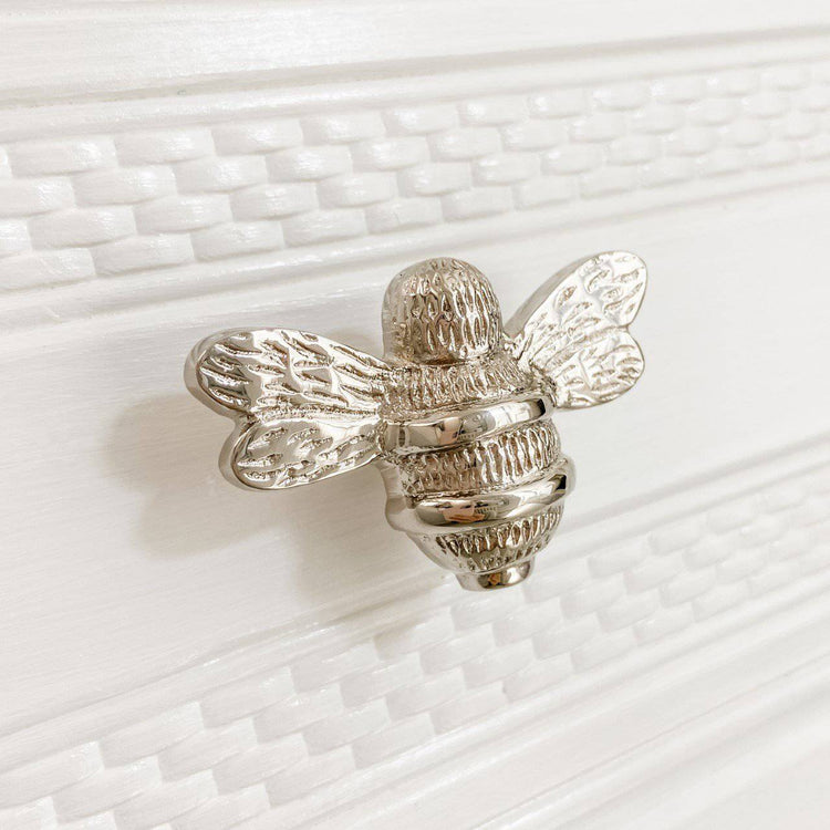 Brass Bee Drawer Cabinet Knob - Nickel Finish - Brass bee