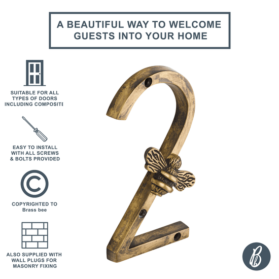 Brass bee Premium House Numbers with Bee in Heritage Finish 0-9 - Brass bee