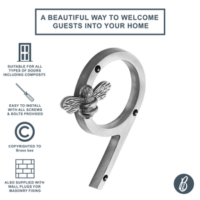 Brass bee Premium House Numbers with Bee in Pewter Finish 0-9 - Brass bee