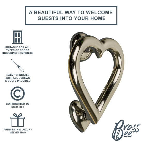 Brass Love Heart Door Knocker - Nickel Finish - Brass bee