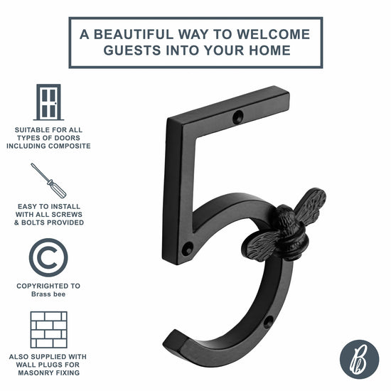 Brass bee Premium House Numbers with Bee in Black Finish 0-9 - Brass bee