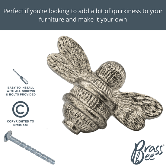 Brass Bee Drawer Cabinet Knob - Pewter Finish - Brass bee