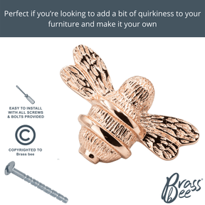 Brass Bee Drawer Cabinet Knob - Rose Gold Finish - Brass bee