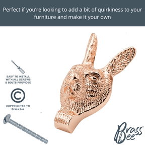 Brass Hare Drawer Cabinet Knob - Rose Gold Finish - Brass bee