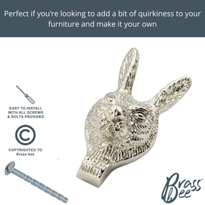 Brass Hare Drawer Cabinet Knob - Nickel Finish - Brass bee