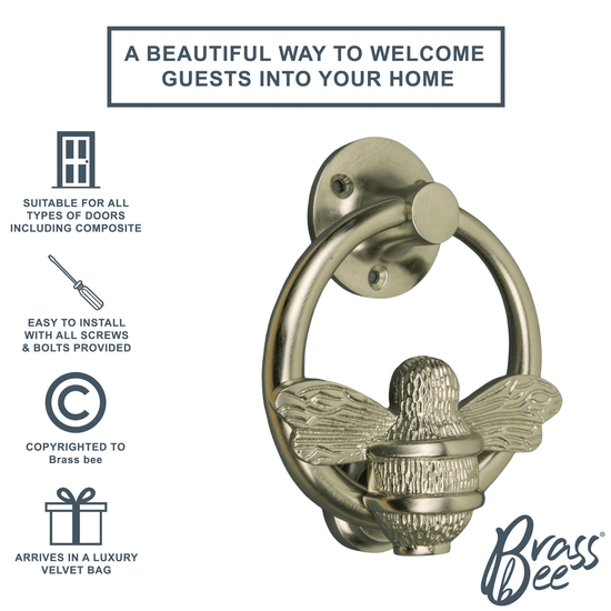 Brass Bumble Bee Ring Door Knocker - Satin Finish - Brass bee
