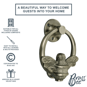 Brass Bumble Bee Ring Door Knocker - Pewter Finish - Brass bee
