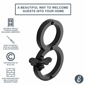 Brass bee Premium House Numbers with Bee in Black Finish 0-9 - Brass bee
