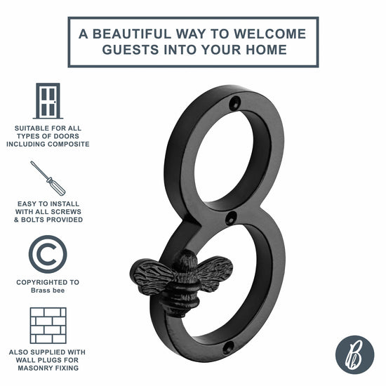 Brass bee Premium House Numbers with Bee in Black Finish 0-9 - Brass bee