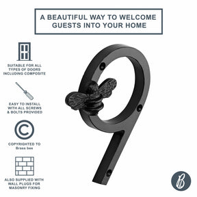 Brass bee Premium House Numbers with Bee in Black Finish 0-9 - Brass bee