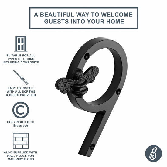 Brass bee Premium House Numbers with Bee in Black Finish 0-9 - Brass bee