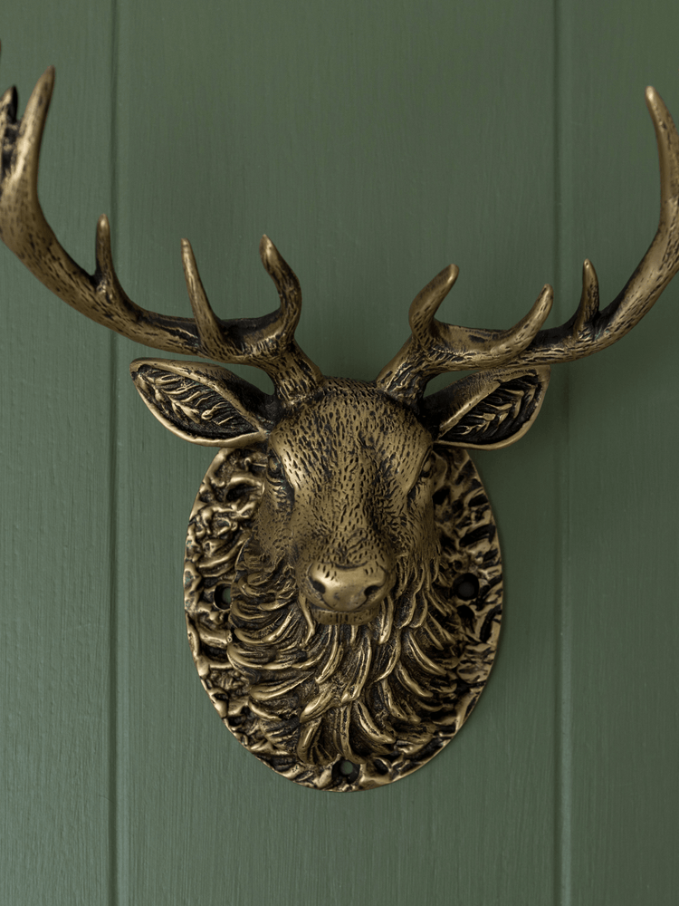 Stag Door Knocker - Heritage Finish - Brass bee