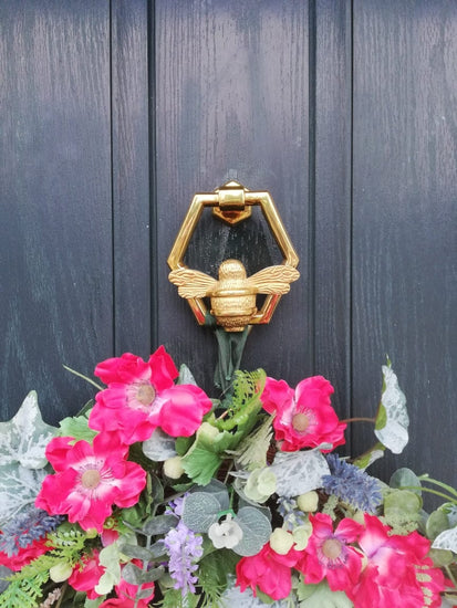 Brass Bumble Bee Honeycomb Door Knocker - Brass Finish - Brass bee