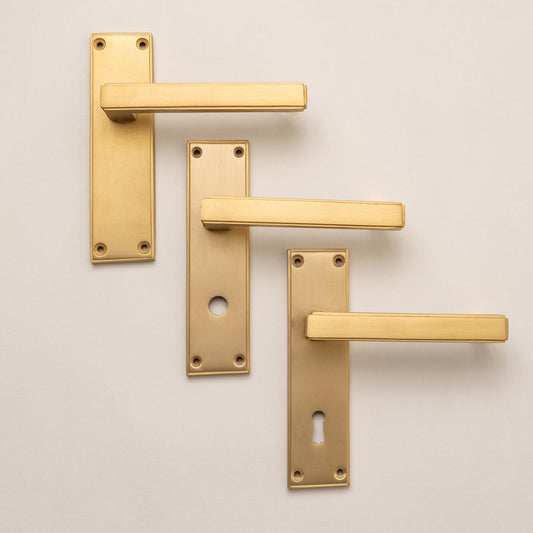 Satin Brass Art Deco Lever Handles - Solid Brass