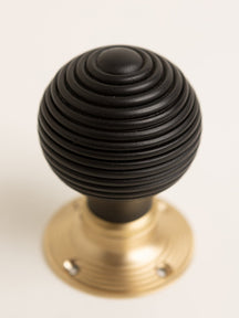 Beehive Door Knobs - Ebonised & Satin Brass (Pair) - Brass bee