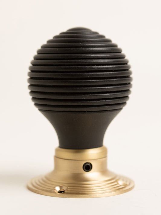 Beehive Door Knobs - Ebonised & Satin Brass (Pair) - Brass bee