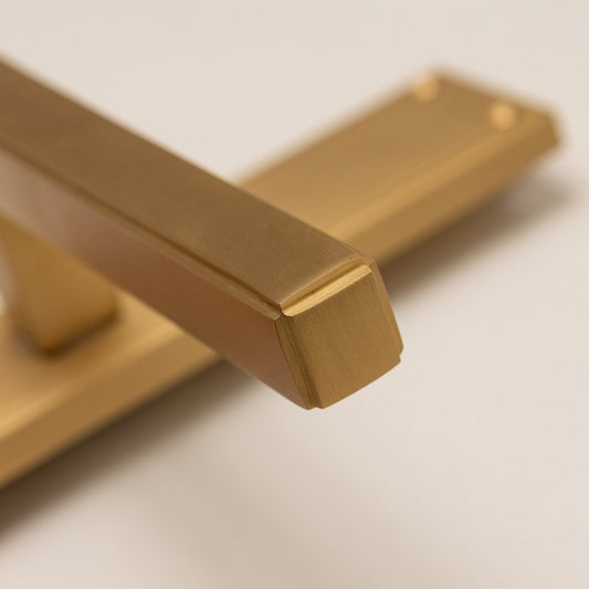 Satin Brass Art Deco Lever Handles - Solid Brass